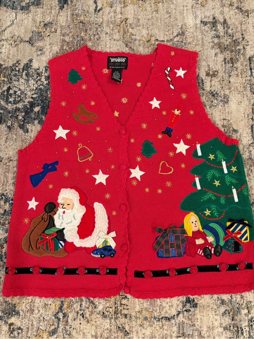 Vintage Studio Christmas Vest Red Embroidered Size Petite Small